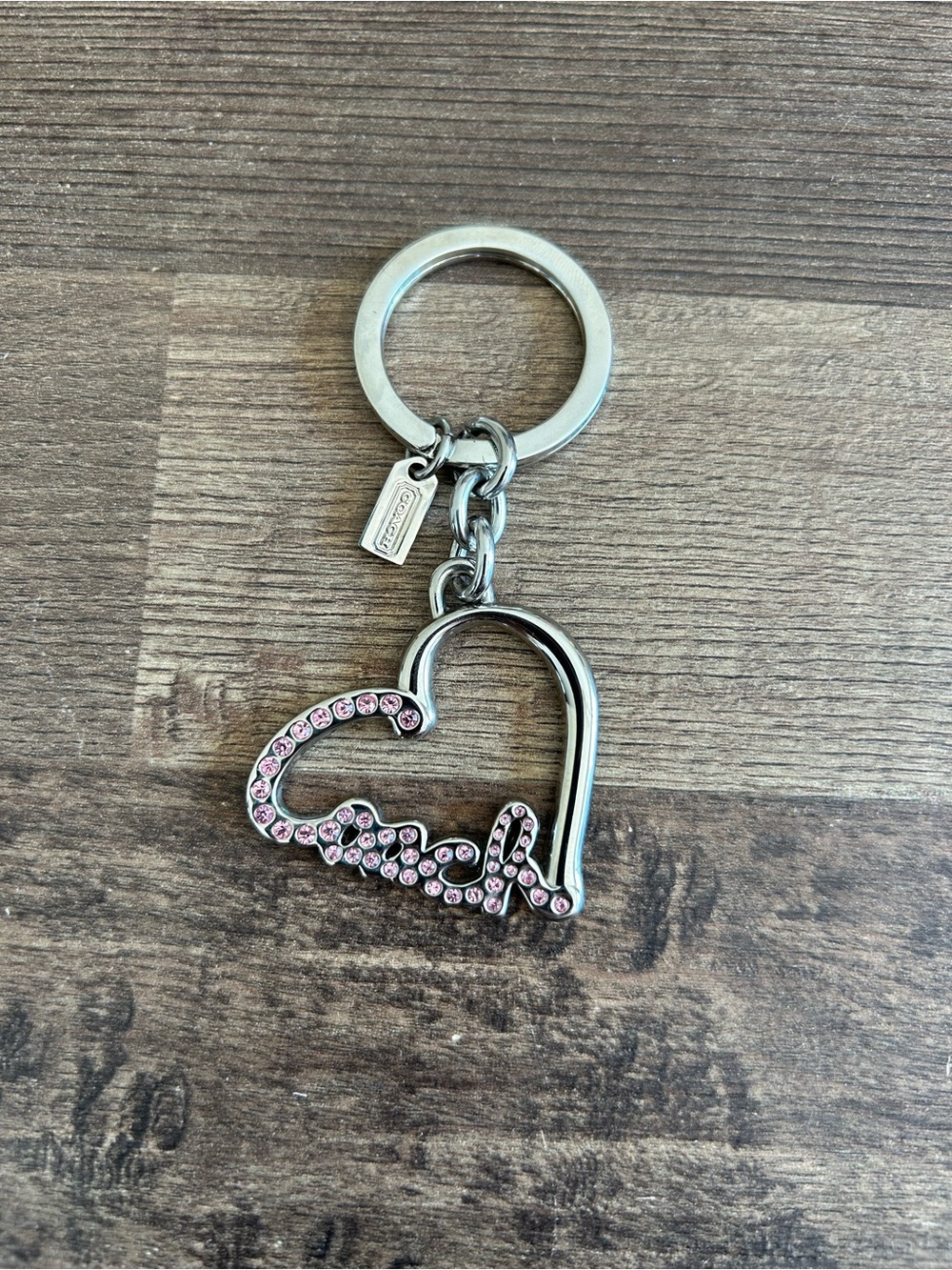Coach Vintage Pave Pink Crystal Script Heart Keychain Bag Charm Style 92631